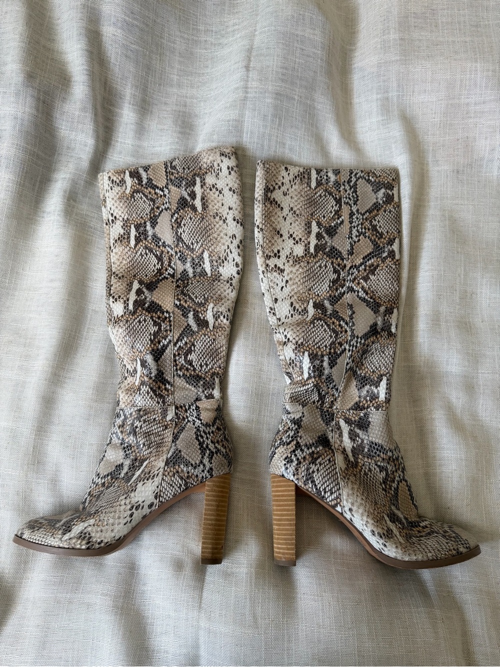 Nasty Gal Taupe & Brown Snake-Print Mid-Calf Heeled Boots - Picture 2 of 4